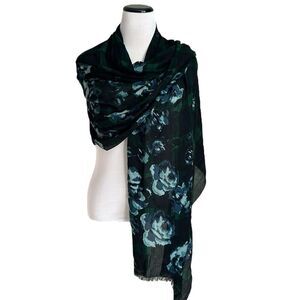 NWT TALBOTS Plaid/Roses Print Oblong Scarf 100% Modal